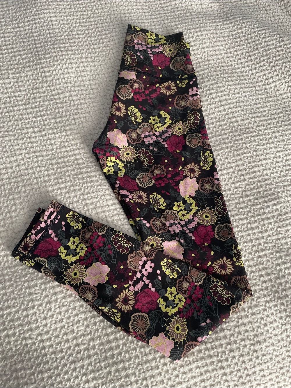 lululemon athletica Black Floral Leggings with Pink & Green Accents